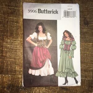 Butterick Sewing Pattern 3906 Costume Bar Maiden Gypsy Wench Peasant 6-10 UNCUT